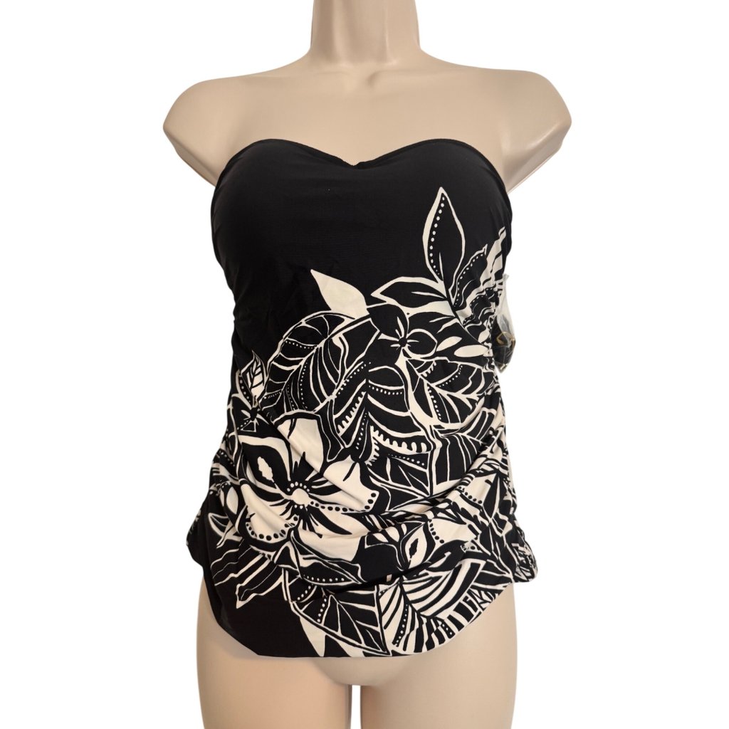 Bleu Rod Beattie Black White Size 8 Swim Tankini Top Straps Padded Nwt $91
